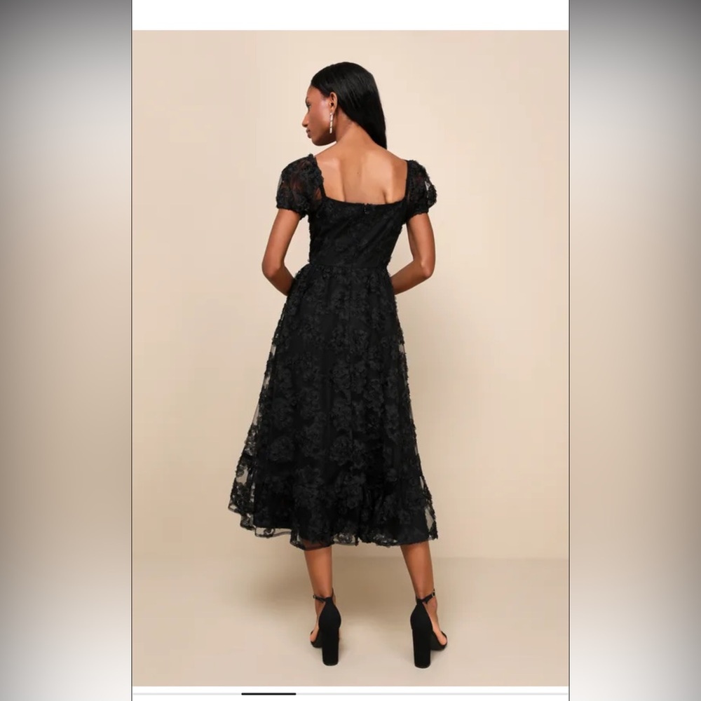 Lulu's Black Floral Lace Midi Dress - Picture 2 of 7